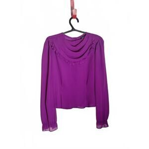 Vintage 80s Bright Purple Sheer Ruffle Neck Blouse